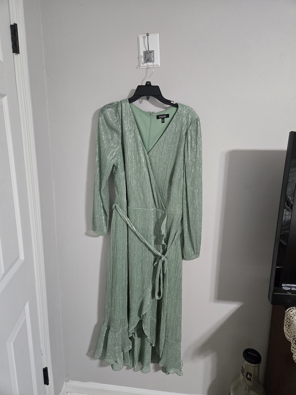 Kensie Mint Green Shimmer Wrap Midi Dress